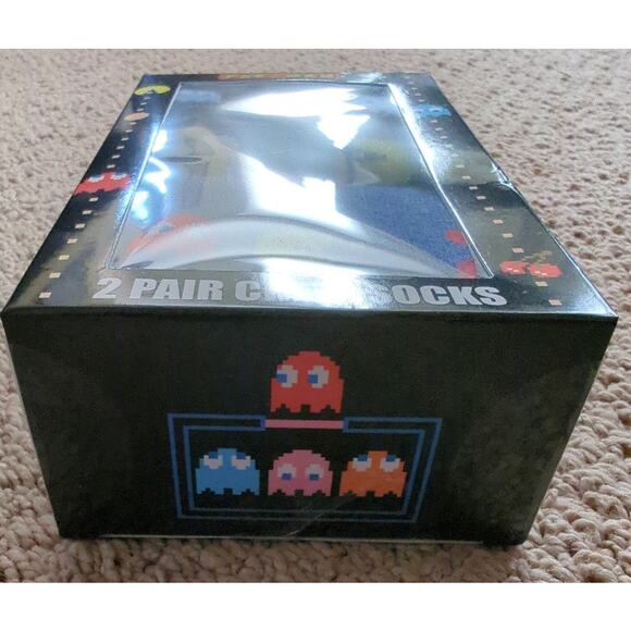 Pac-Man Crew Socks Set of 2 One Blue Pair One Black Pair New In Box Shoe Sz 6-12 - Picture 7 of 8